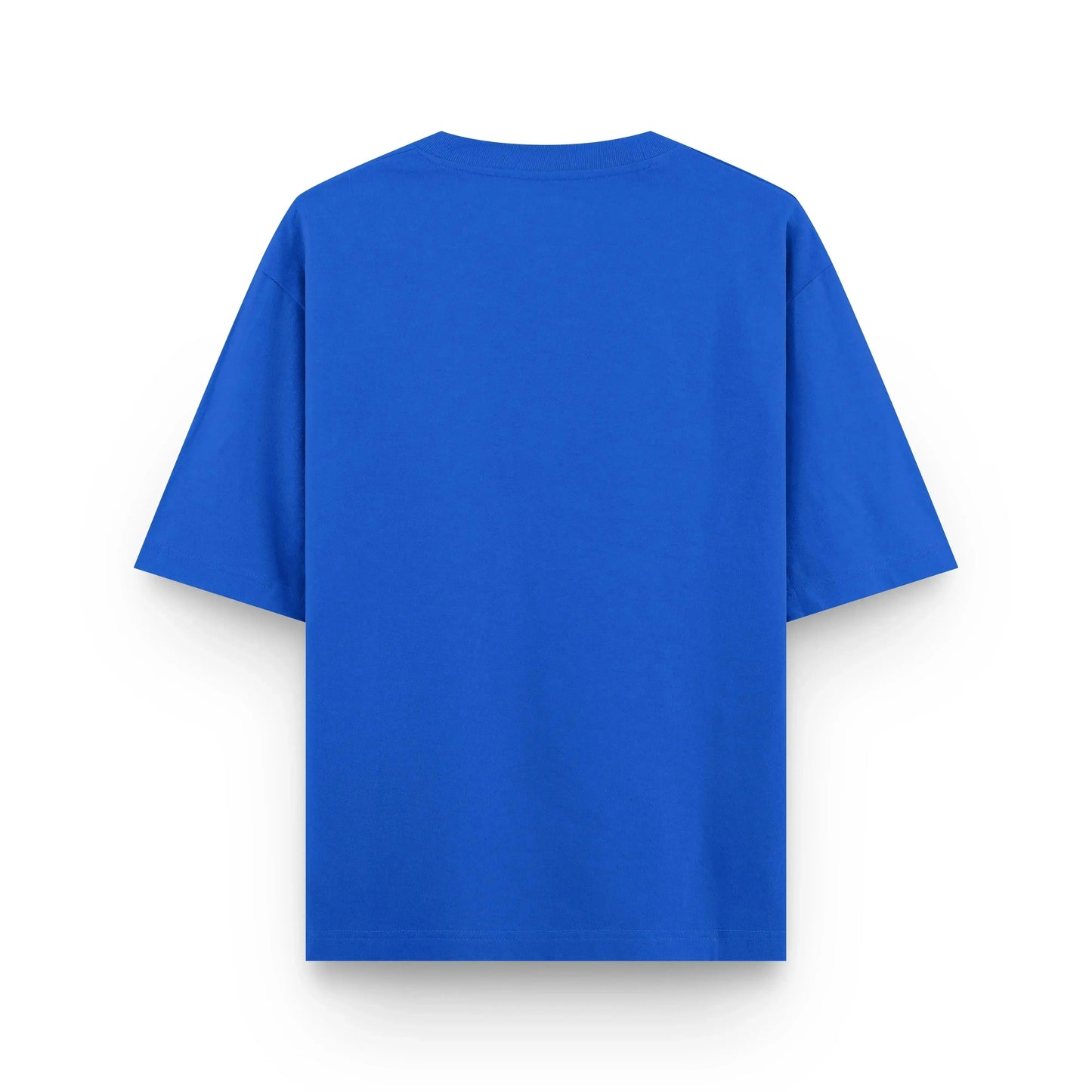 Rear shot of Mad About Drip blue classic premium cotton oversized unisex tee, showing clean, unprinted back.