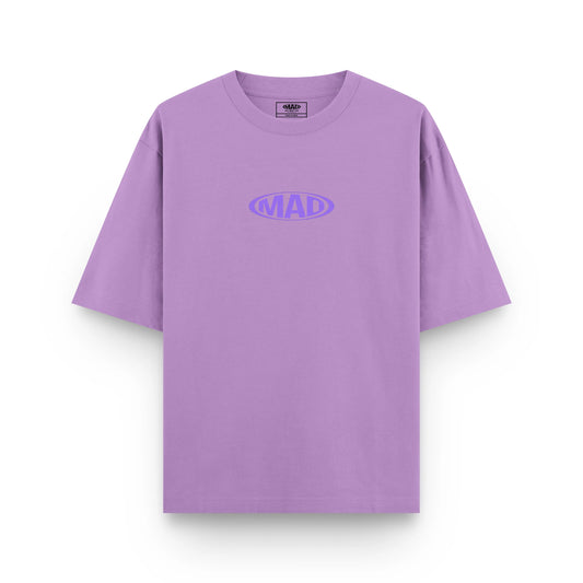 Mad About Drip lavender classic oversized unisex t-shirt with subtle lavender minimalist logo on chest.