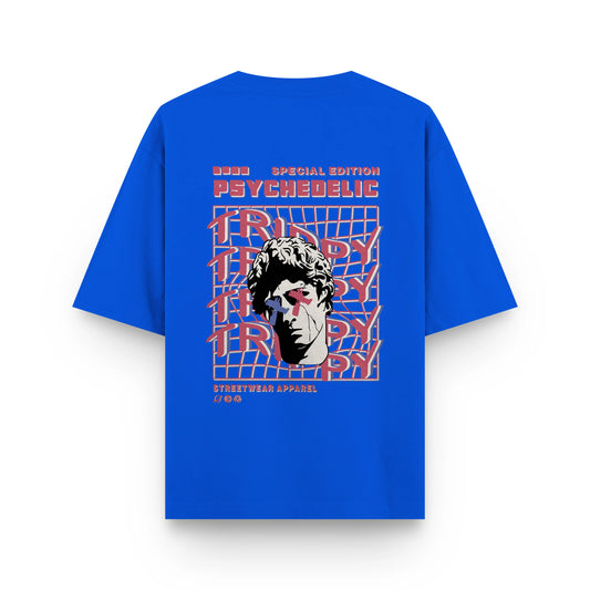 PSYCHEDELIC GLITCH : ROYAL BLUE OVERSIZED T-SHIRT