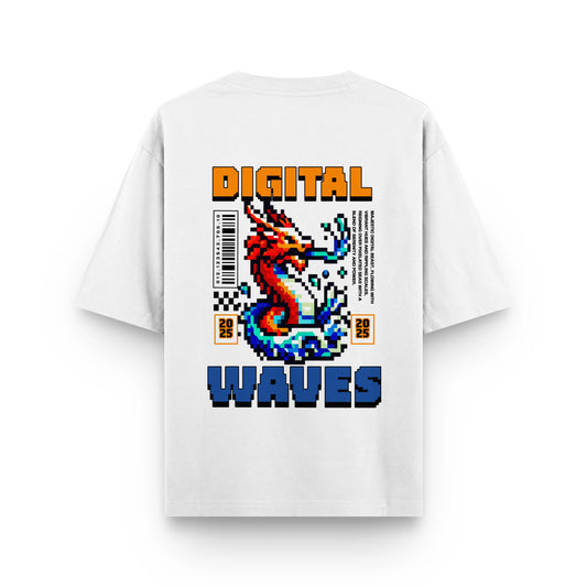 DIGITAL WAVES : WHITE OVERSIZED T-SHIRT